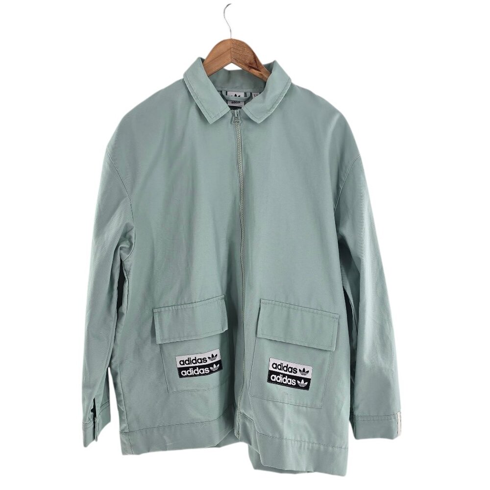 Adidas Green Tint Zip Up Collared Jacket Utility Pockets Streetwear Mint Medium